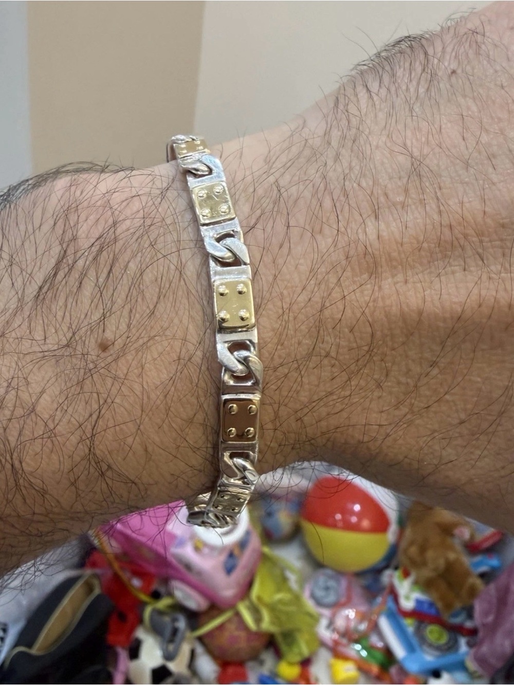 Italian Mens 18K Gold Sterling Silver Solid Link Bracelet 25.2g Heavy 925 750